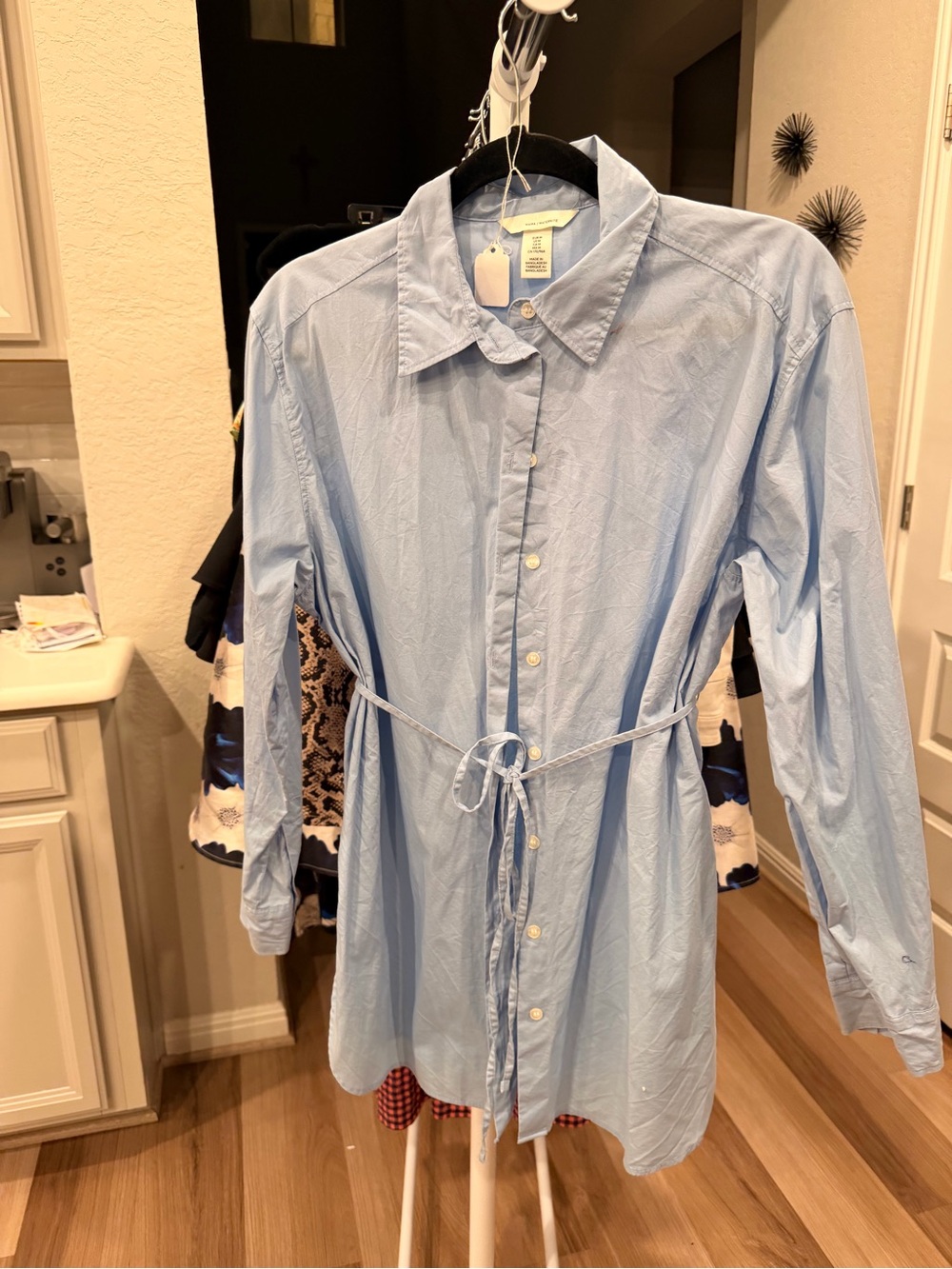 H&M maternity Light Blue Button-Front Tie-Waist Tunic